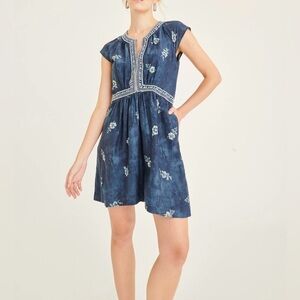 Secret Mission Mirelle Organic Cotton Mini Dress XS Blue Floral Boho